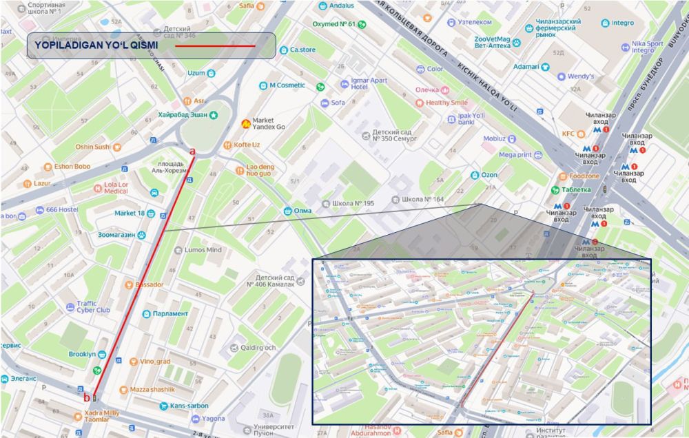 Al-Xorazmiy ko‘chasining bir qismi vaqtincha yopiladi